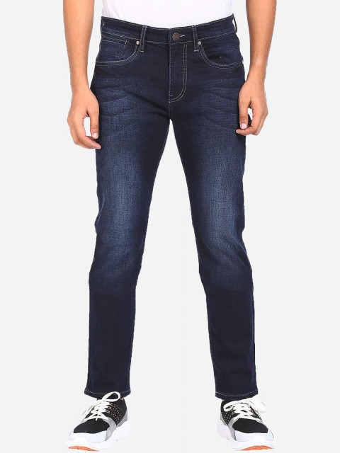 

AD By Arvind Men Blue Cotton Slim Fit Low Distress Light Fade Jeans
