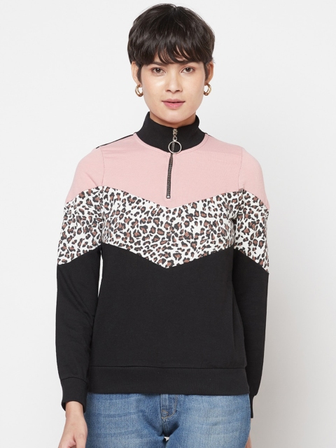 

ELEGANCE Men Black & Pink Colourblocked Sweatshirt