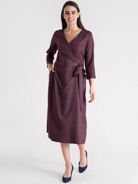 

FableStreet Maroon & Blue Midi Dress