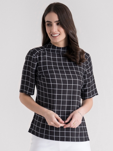 

FableStreet Black Checked Regular Top