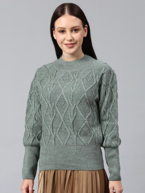 

Campus Sutra Women Green Cable Knit Pullover