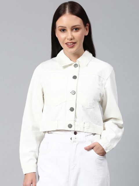

Campus Sutra Women White Camouflage Windcheater Crop Outdoor Tailored Jacket