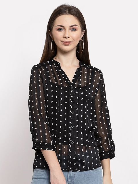 

Mafadeny Black & White Mandarin Collar Regular Top