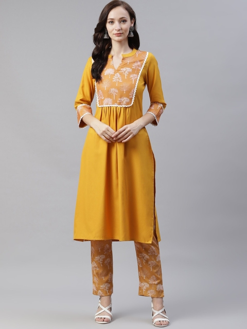 

ZIYAA Women Mustard Yellow Ethnic Motifs Yoke Design Kurta