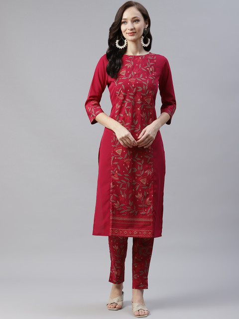 

ZIYAA Women Pink Floral Embellished Crepe Kurta