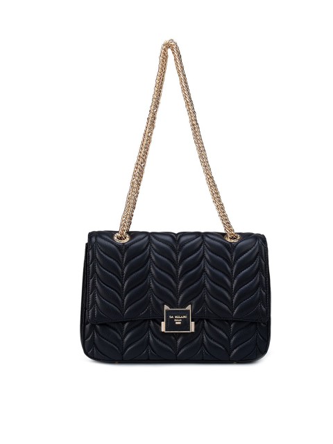 

Da Milano Black Leather Structured Handheld Bag with Quilted