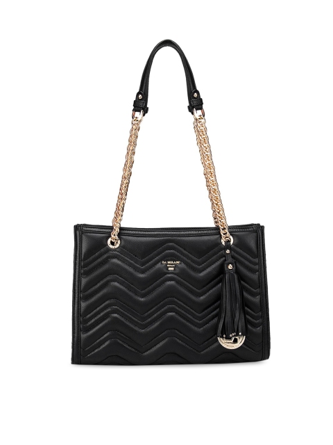 

Da Milano Black Leather Structured Shoulder Bag with Quilted