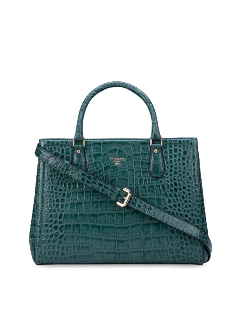 

Da Milano Green Croc Textured Leather Structured Handheld Bag