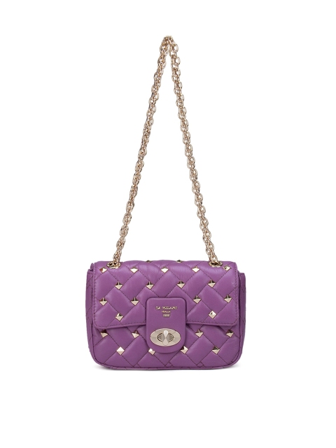 

Da Milano Purple Embellished Leather Structured Shoulder Bag