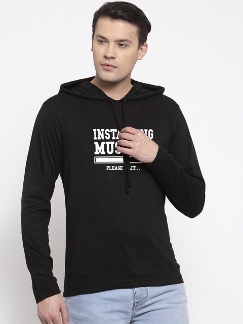 

Friskers Men Black Printed Cotton Hooded T-shirt