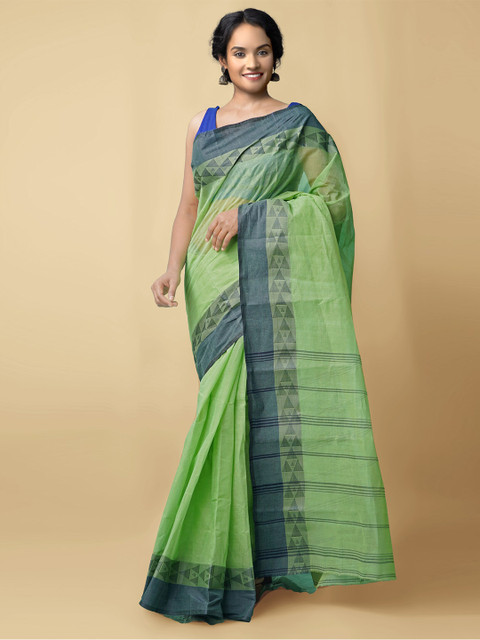

Unnati Silks Green & Blue Woven Design Pure Cotton Taant Saree