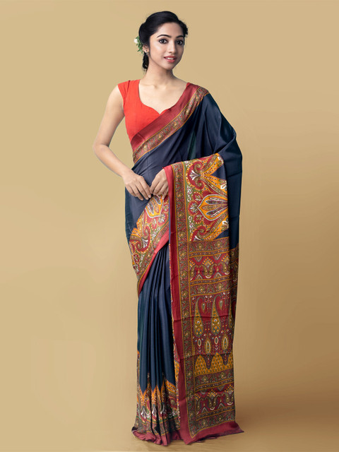 

Unnati Silks Women Blue & Red Printed Crepe Art Silk Saree