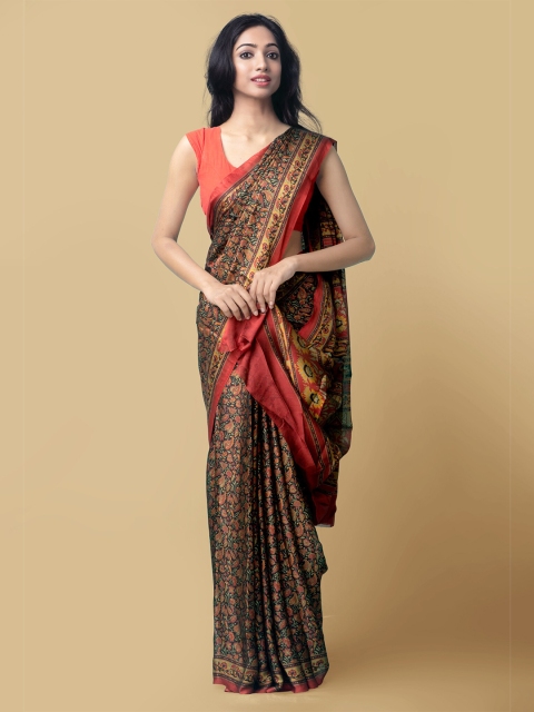 

Unnati Silks Black & Red Ethnic Motifs Pure Chiffon Baluchari Saree