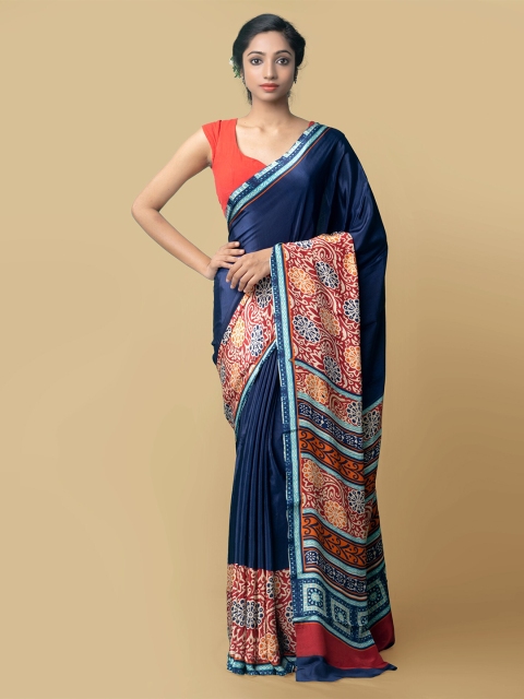 

Unnati Silks Women Blue & Brown Printed Crepe Art Silk Saree