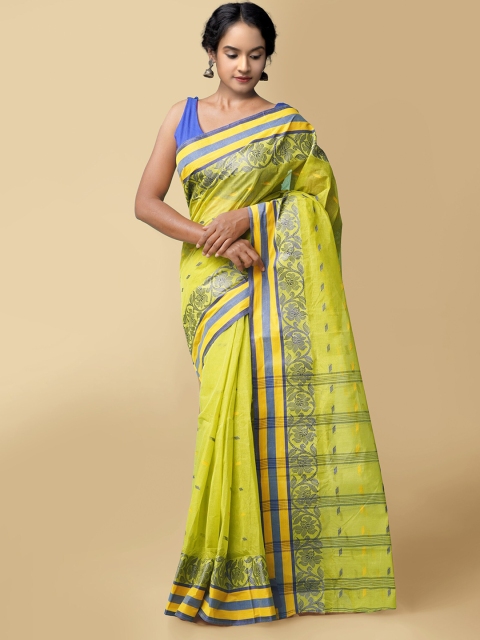 

Unnati Silks Women Green & Blue Pure Handloom Dhaka Jamdhani Bengal Tant Cotton Sustainable Saree
