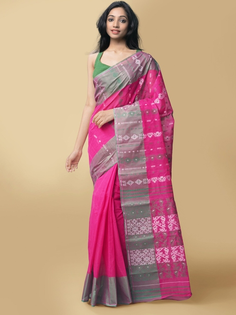 

Unnati Silks Women Pink & Grey Pure Handloom Dhaka Jamdhani Bengal Tant Cotton Sustainable Saree