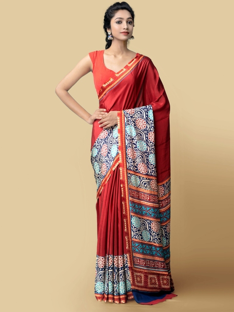 

Unnati Silks Women Red & Blue Printed Crepe Art Silk Saree