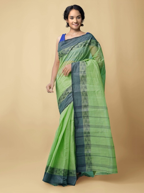 

Unnati Silks Green & Grey Woven Design Pure Cotton Taant Saree