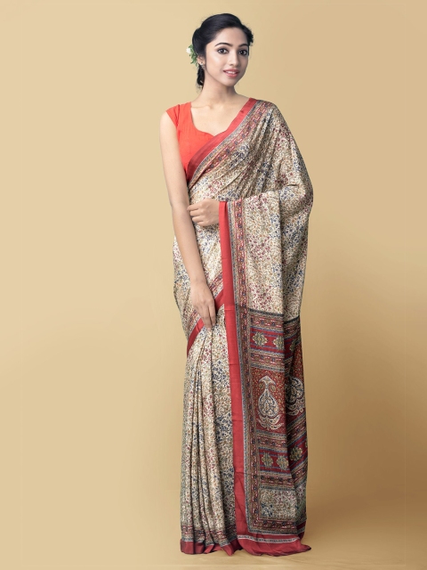 

Unnati Silks Beige & Red Ethnic Motifs Printed Art Silk Saree