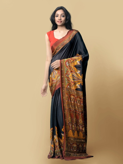 

Unnati Silks Women Black & Brown Printed Crepe Art Silk Saree