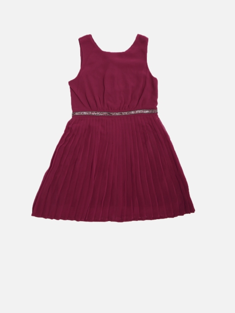

United Colors of Benetton Girls Maroon Pleated Fit & Flare Dress