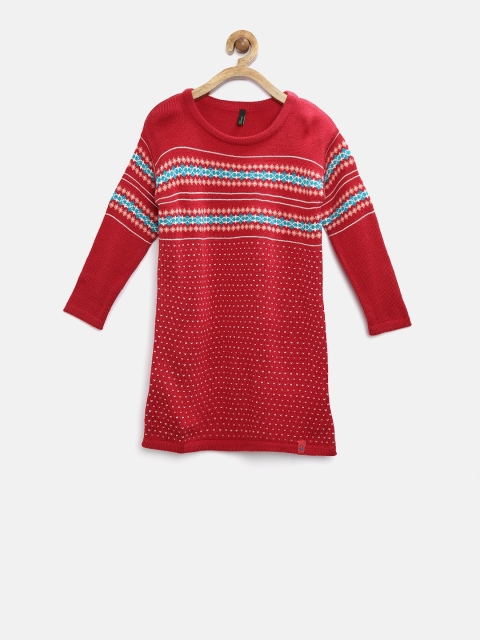 

United Colors of Benetton Girls Red Patterned Sweater Dress