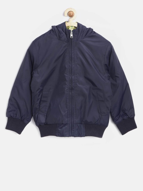 

United Colors of Benetton Boys Navy & Yellow Reversible Hooded Bomber Jacket, Navy blue