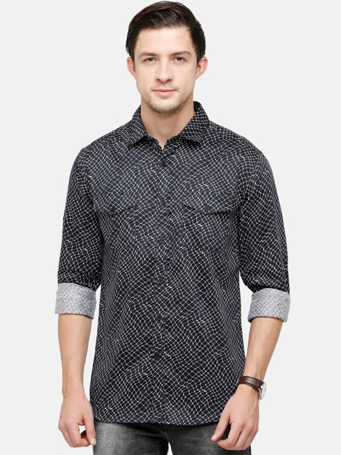 

Swiss Club Men Pure Cotton Navy Blue Abstract Printed Slim Fit Casual Shirt
