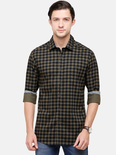 

Swiss Club Men Olive Green Slim Fit Checked Pure Cotton Casual Shirt