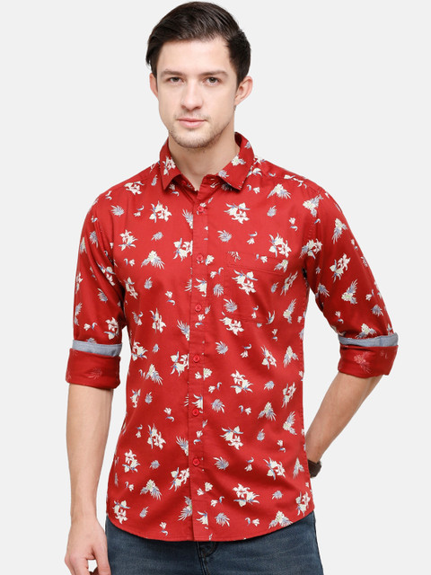 

Swiss Club Men Red Slim Fit Floral Printed Casual Shirt
