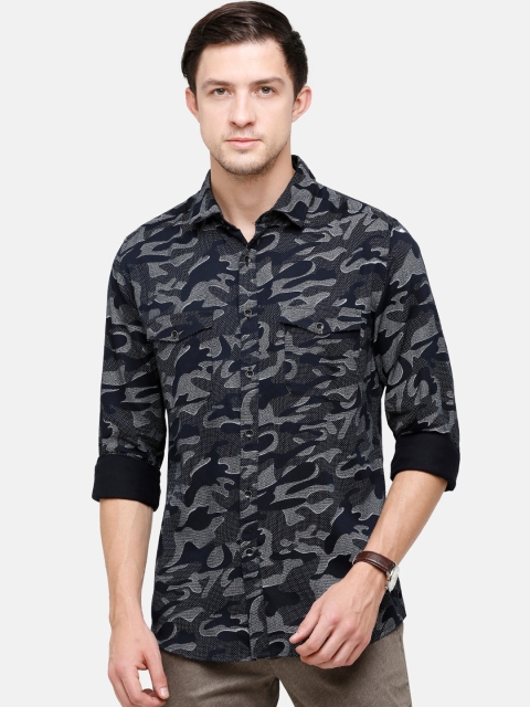 

Swiss Club Men Navy Blue Slim Fit Opaque Printed Casual Shirt