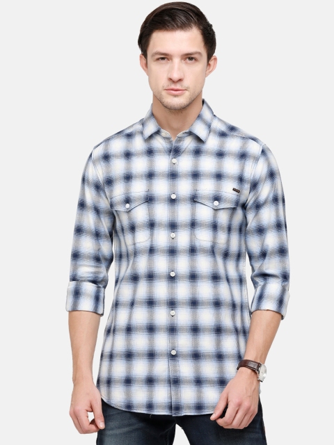 

Swiss Club Men White Slim Fit Opaque Checked Casual Cotton Shirt