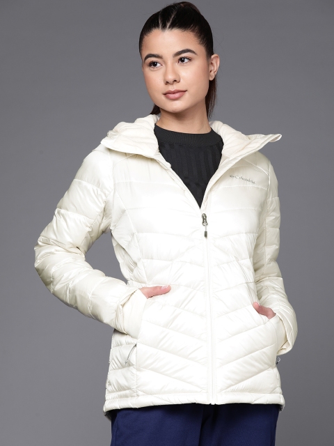 

Columbia Women White Reflective Strip Joy Peak Hooded Outdoor Puffer Jacket