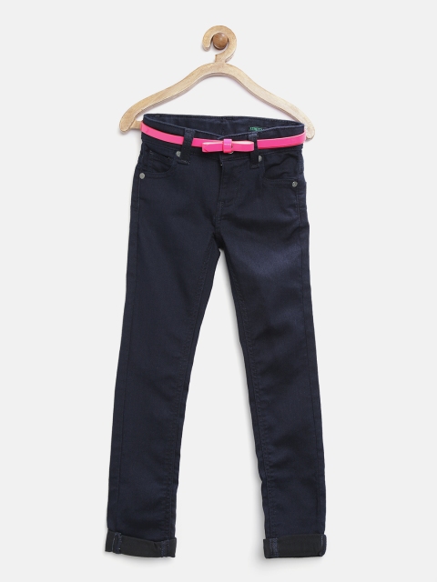 

United Colors of Benetton Girls Navy Skinny Mid-Rise Clean Look Jeans, Navy blue