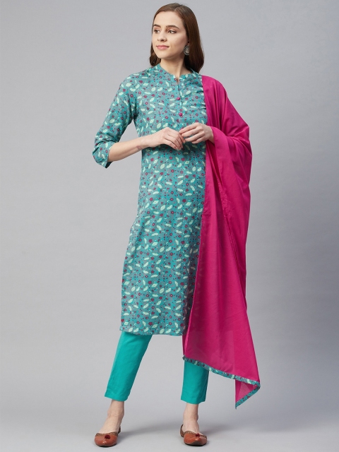 

Rangriti Women Green Printed Regular Pure Cotton Kurta Set & Dupatta