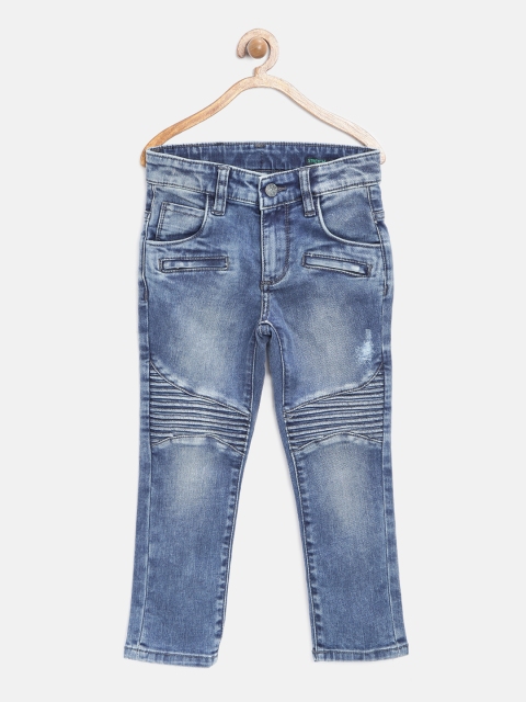 

United Colors of Benetton Boys Blue Regular Fit Mid Rise Low Distress Jeans