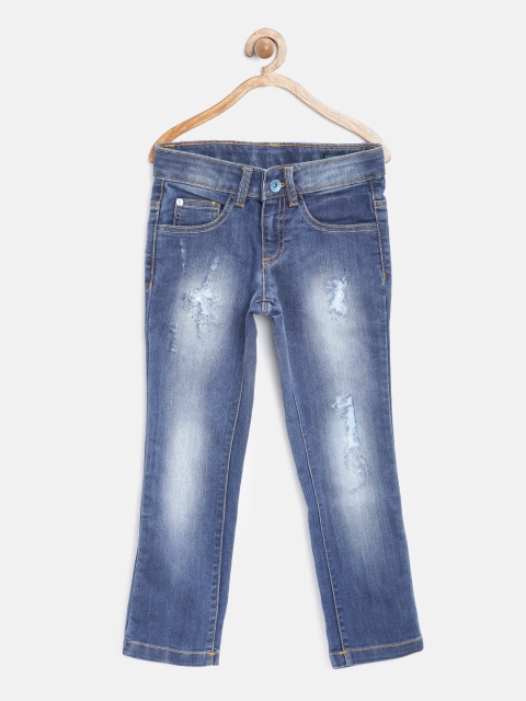 

United Colors of Benetton Boys Blue Regular Fit Mid Rise Mildly Distressed Jeans