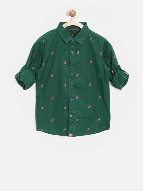 

United Colors of Benetton Boys Green Printed Casual Shirt