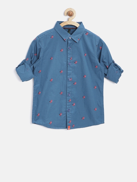 

United Colors of Benetton Boys Teal Blue Printed Casual Shirt