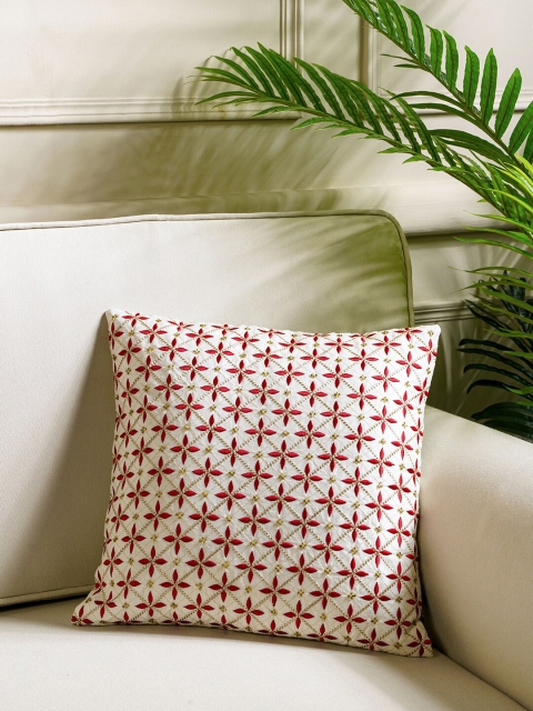 

Pure Home and Living Red & White Floral Cotton Square Cushion Covers