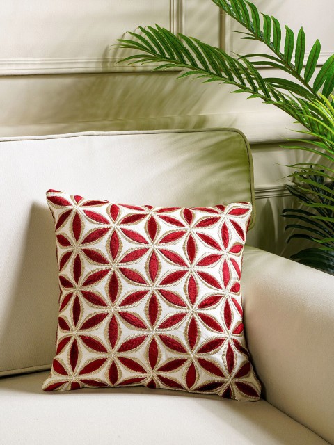 

Pure Home and Living Red & Cream-Coloured Embroidered Square Cushion Covers