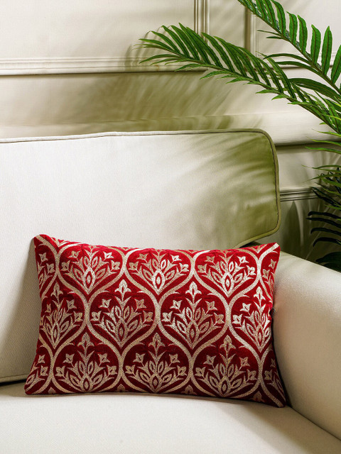 

Pure Home and Living Red & Gold-Toned Embroidered Rectangle Cushion Cover