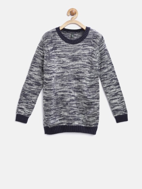 

United Colors of Benetton Boys Navy & Grey Patterned Sweater, Navy blue