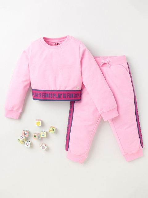 

Ed-a-Mamma Girls Pink Pure Cotton Sustainable Cropped T-shirt With Joggers