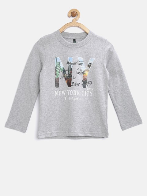 

United Colors of Benetton Boys Grey Melange Printed Round Neck T-Shirt