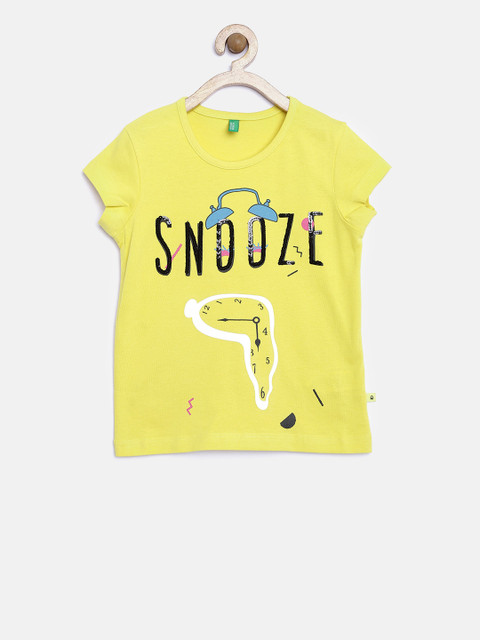 

United Colors of Benetton Girls Yellow Printed T-Shirt