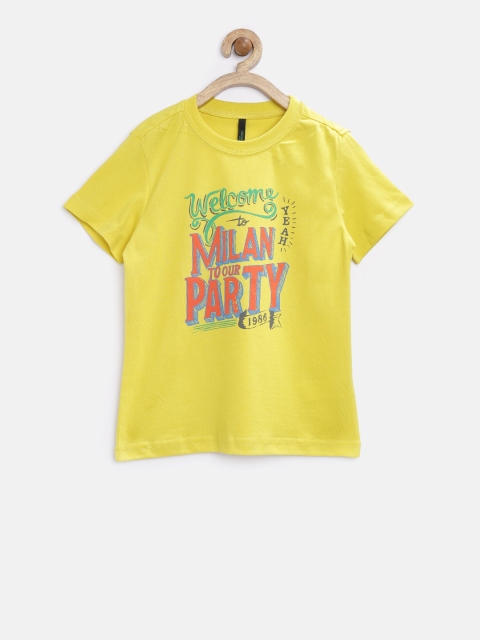 

United Colors of Benetton Boys Yellow Printed Round Neck T-Shirt
