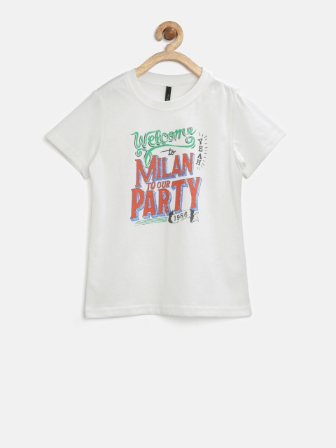 

United Colors of Benetton Boys Off-white Printed Round Neck T-Shirt