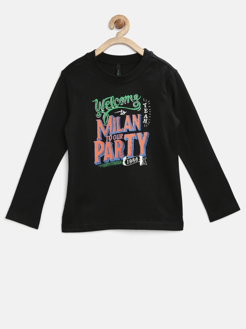 

United Colors of Benetton Boys Black Printed Round Neck T-Shirt