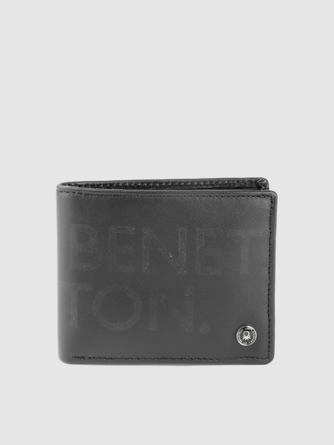 

United Colors of Benetton Men Black Brand Logo Printed Leather Two Fold Wallet